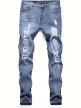 Men's Slim Fit Ripped Straight-Leg Jeans